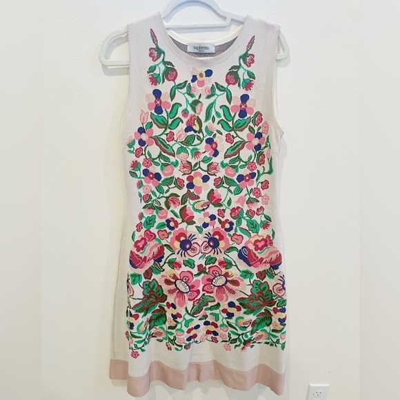 Valentino Multicolor Pink Green White Intarsia Floral Stretch dress XL - Picture 1 of 12